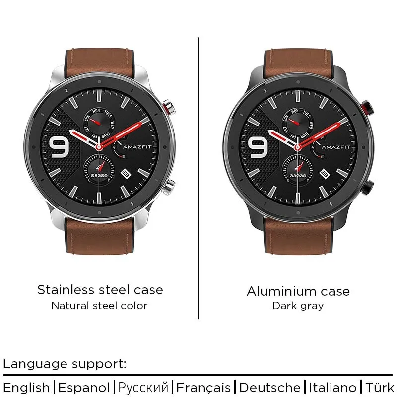 Amazfit GTR 47 мм Смарт-часы 5atm водонепроницаемые умные часы 24 дня батарея Gps управление музыкой кожаный силиконовый ремешок глобальная версия