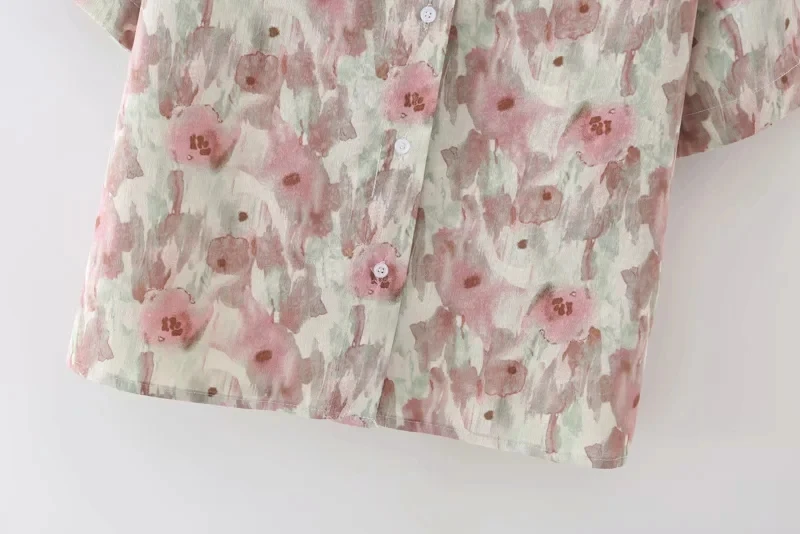 

MosiMolly Pink Print Blouses Shirt Tops Women Turn Down Collar Shirt Button Front Blouses Summer 2021