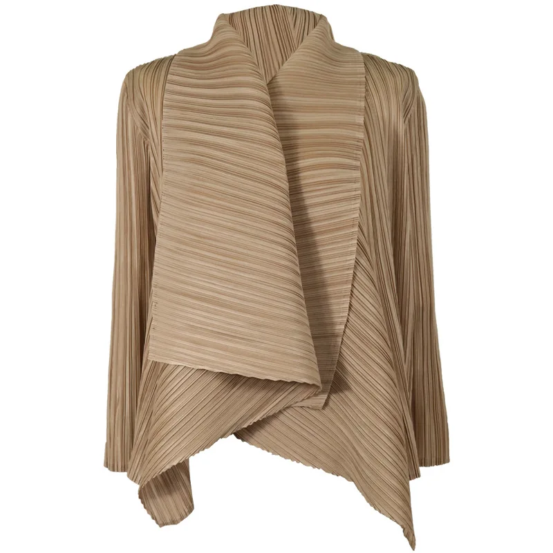 

LANMREM 2021 Autumn New Top Long Sleeve Pleated Temperament Women's Lapel Solid Color Coat Female Plus Size Outwear Coats 2D1880