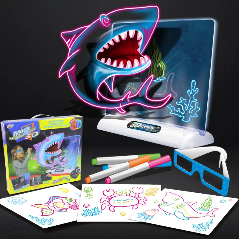 

Magic 3D LED Drawing Board Puzzle Drawing Pad Kids Painting Educational Toys Children Grow Playmates Creative Kid Christmas Gift