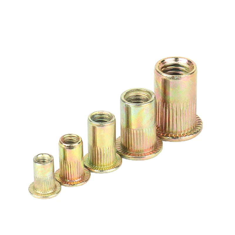 

10Pcs Metric8-32 10-24 3/8-16 1/2-13 5/16-18 1/4-20 Carbon Steel Zinc Plated Rivet Nuts Flat Head Riveting Tool Home Improvement
