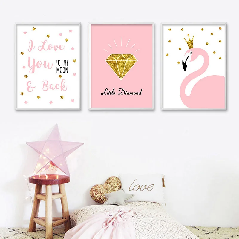 Мультфильм &quotфламинго&quot алмазов плакат для детской Wall Art Печать холст Картина