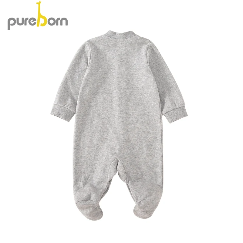 Pureborn/ хлопковые Ползунки для новорожденных мальчиков и девочек; весенние комбинезоны; Верхняя одежда; одежда для сна с рисунками животных из мультфильмов
