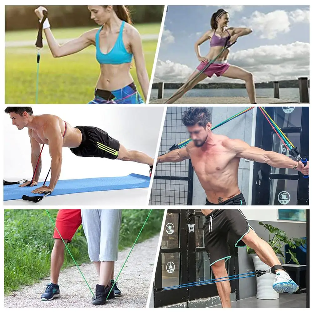 

Fitness Resistance Bands Handles Workout Exercise Resistance Band Set With Extra Door Anchor Carrying Case For Home Gym Office