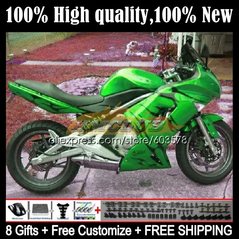 

Body For KAWASAKI NINJA 650R ER6 F 650 R Ninja650R ER-6F 06-08 81CL.94 ER6F 06 07 08 ER 6F 2006 2007 2008 Fairings Green&flames