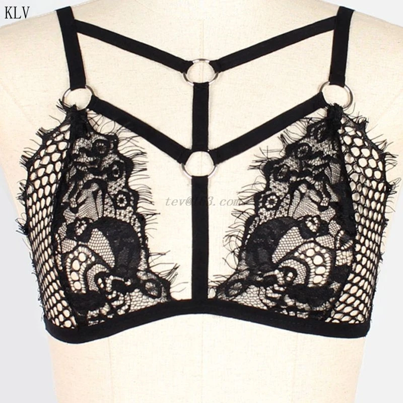 Женский бюстгальтер на бретельках с металлическими кольцами сетчатый бюстье