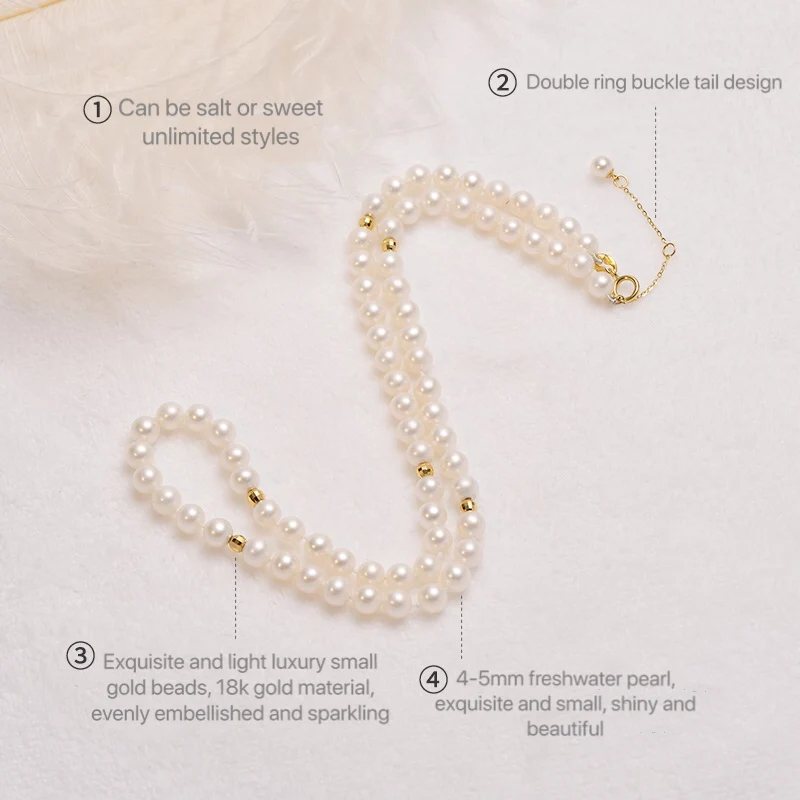 ?? 18 18kソリッドイエローゴールドジュエリー (AU750) 女性のレースのネックレスチョーカーチェーン天然淡水真珠ファッション女性