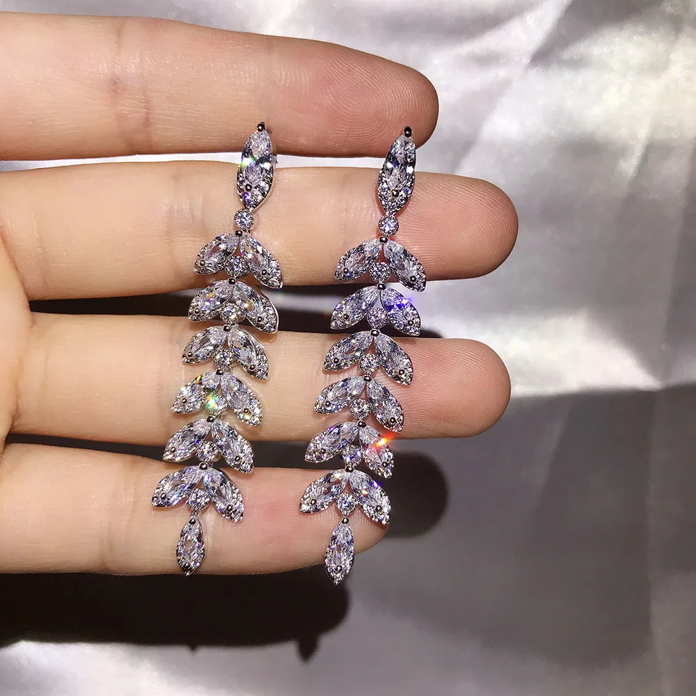Роскошный цветок с кубическим цирконием AAA великолепные свадебные серьги