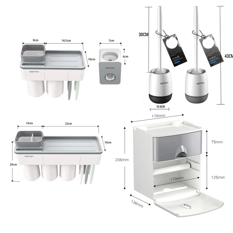 

Toothbrush Holder Toothpaste Distributor Toilet Paper Holders Tissue Box Toilet Brush Toilet Wall for Bathroom Accessories Set