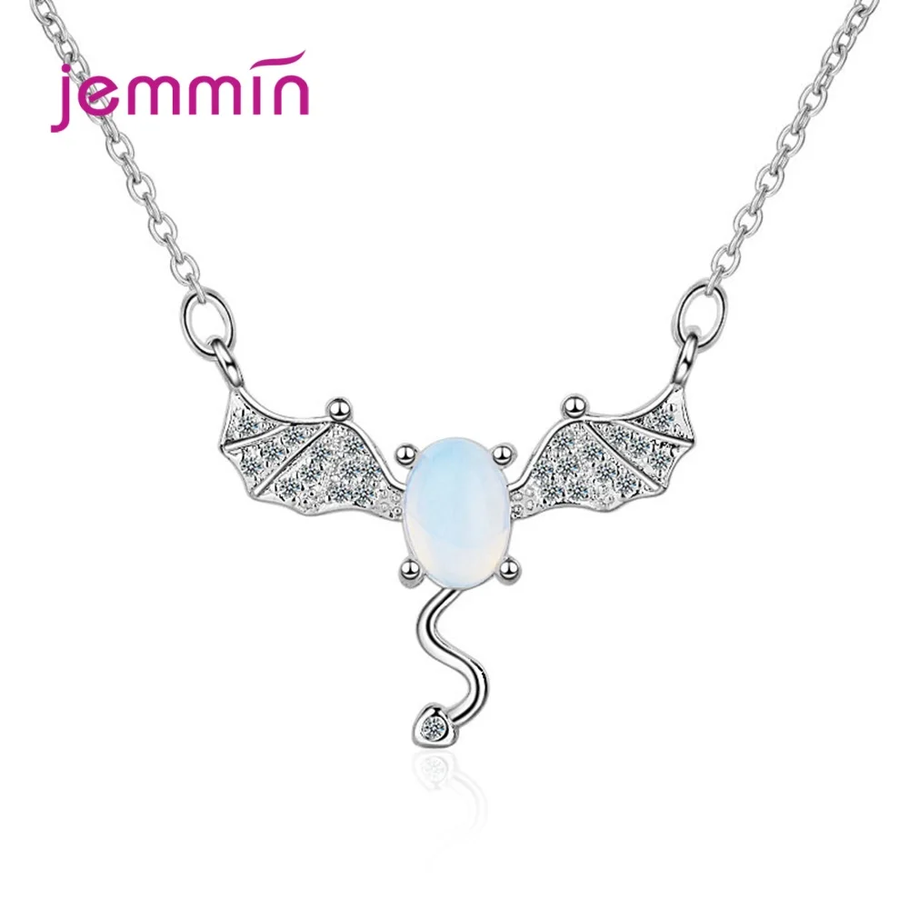 Изысканные 925 серебряный овальный камень подвески ожерелья Прохладный Bugbat