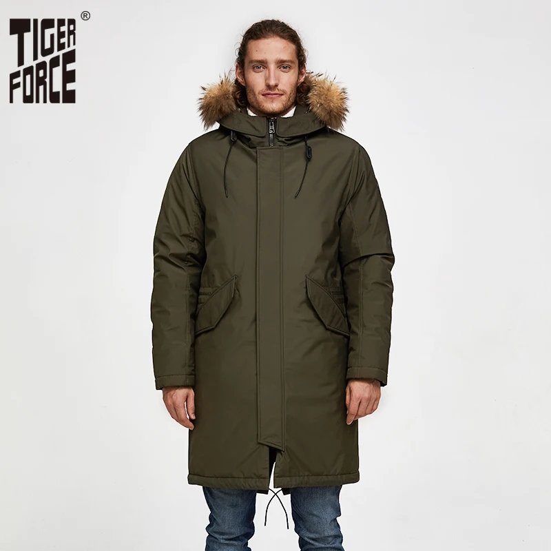 Tiger Force, большие размеры, мужские зимние парки, деловая повседневная мужская верхняя одежда средней длины, мужское плотное пальто с капюшоном, большой карман, мужская куртка