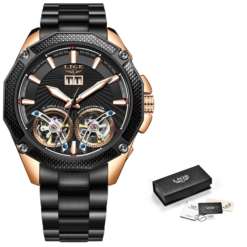 

LIGE Men's watch Mens Watch Top Brand Luxury Automatic Mechanical Sports watch Men Wirstwatch Tourbillon Reloj hombres 2020