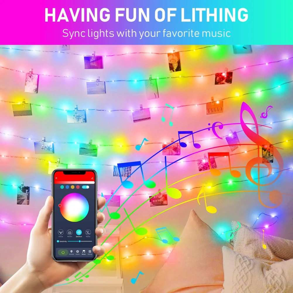 

Tuya Wifi Smart Light String Voice Control RGB LED IP44 Clip Light For Home Christmas New Year's Decor Lighting 24-key Remote