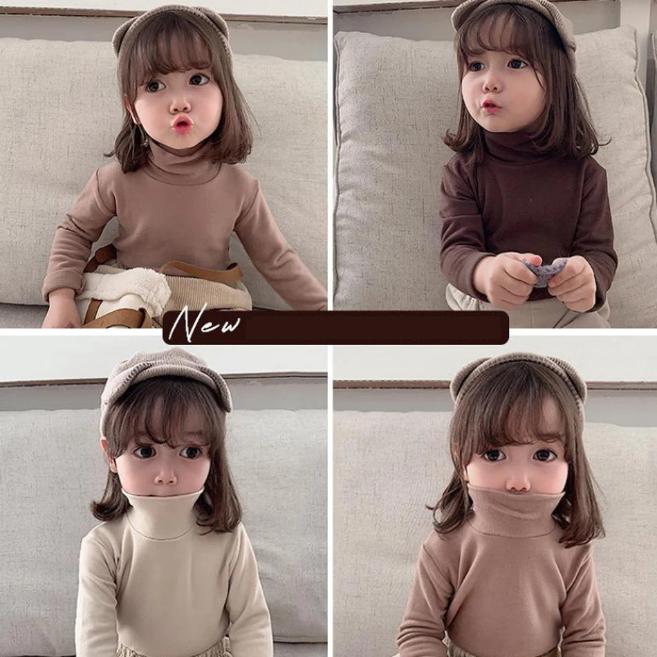 

Однотонные футболки для мальчиков, осенняя Водолазка с длинным рукавом и высоким воротником, футболки, Теплый Женский Топ, нижнее белье