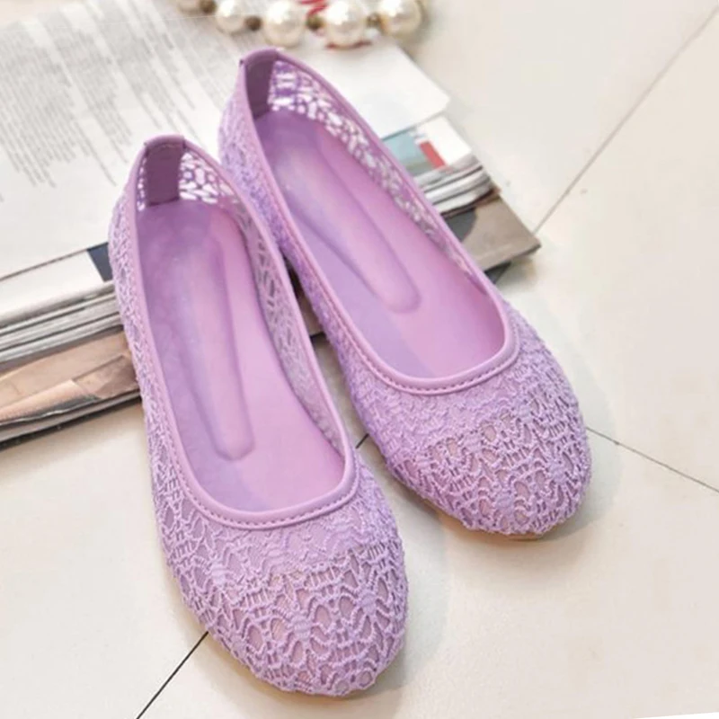 

Summer Women Flat Shoes Hollow Lace Ballet Shoes Small Fresh and Breathable Fashion Sweet Mesh Soft Bottom Non-slip Nurse Shoes