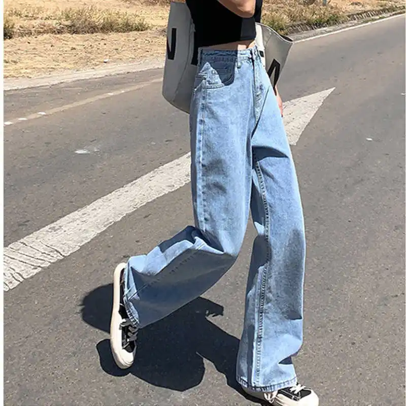 

Woman Jeans High Waist Clothes Wide Leg Denim Clothing Blue Streetwear Vintage Quality 2021 Fashion Harajuku Straight Pants