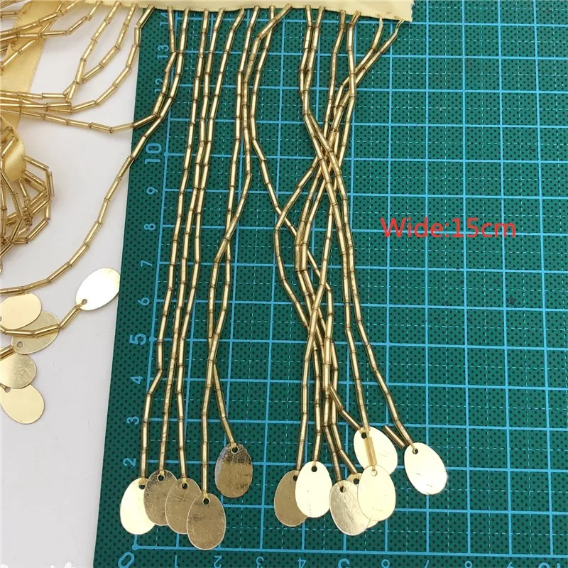 Оптовая продажа 5 метров 15 см (6 дюймов) крупное стекло золотой цвет бусины бахрома