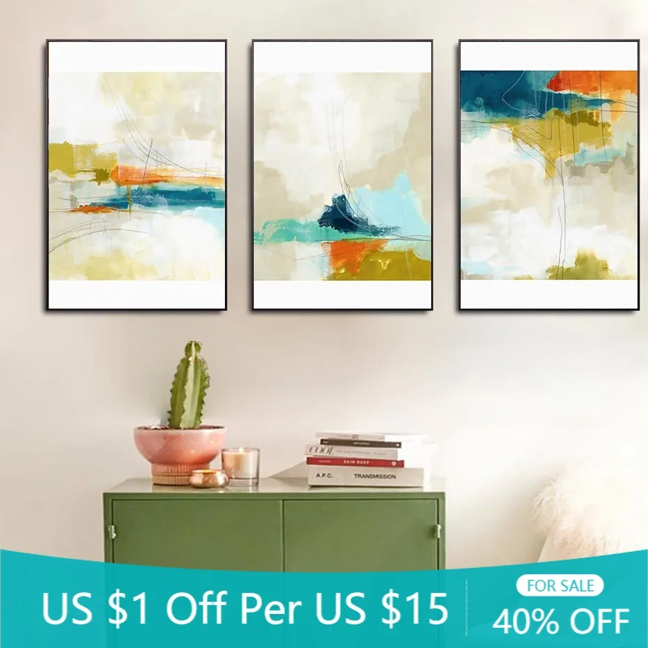 Абстрактная Картина на холсте с изображением неба разноцветный облака печать