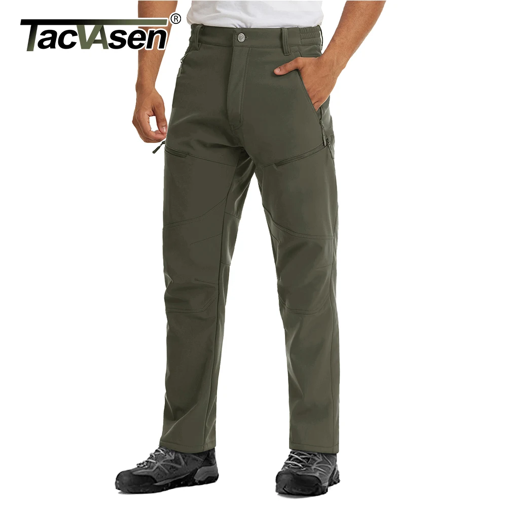 

TACVASEN Winter Tactical Softshell Military Trousers Men Fleeced Warm Multi-Pockets Cargo Work Trousers Rip-stop Hike Hunt Pants
