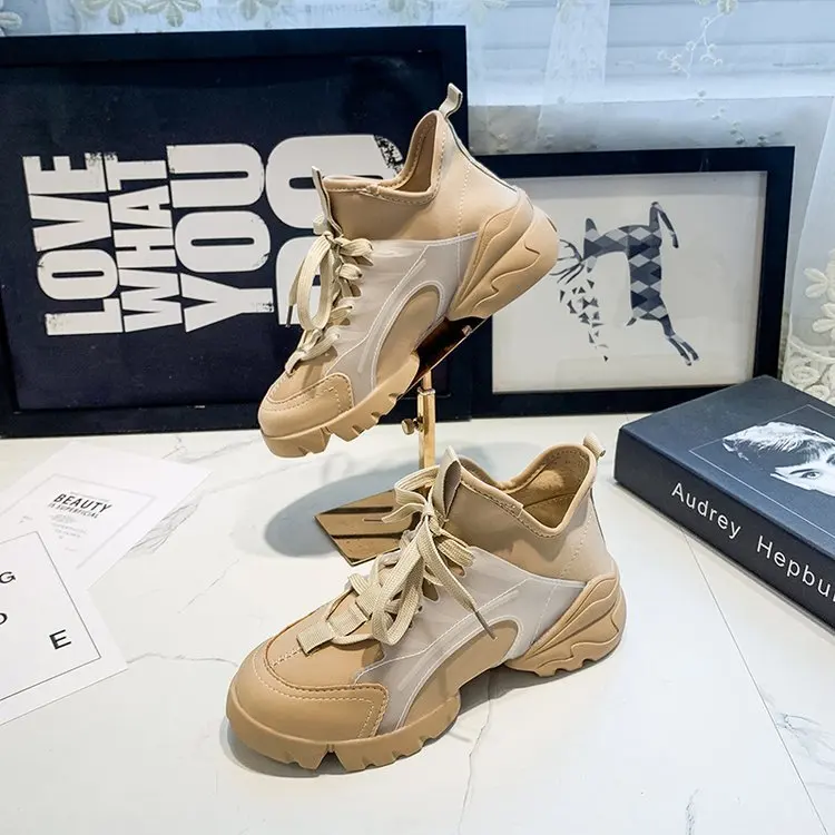 Женские кроссовки с толстой подошвой Fujin дышащие сетчатые круглым носком для