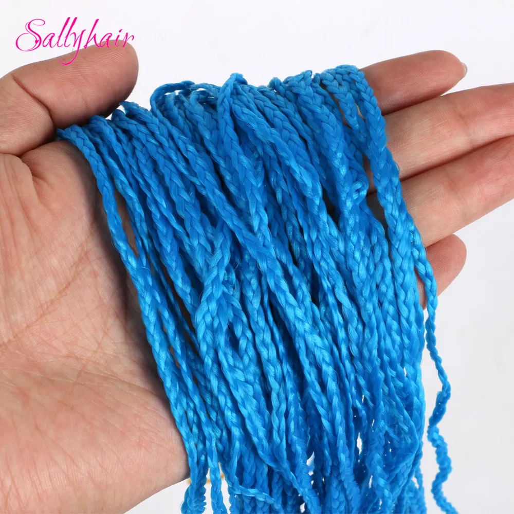 Sallyhair, Zizi, косички, вязанные крючком, коробка, косички, цветные синтетические волосы для наращивания, жук, серый блонд, вязанные волосы, 48 прядей/упаковка - Цвет: Blue