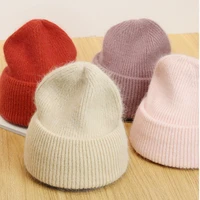 new autumnwinter hats for women knitted rabbit hair hat solid color warm protection ear pullover hat