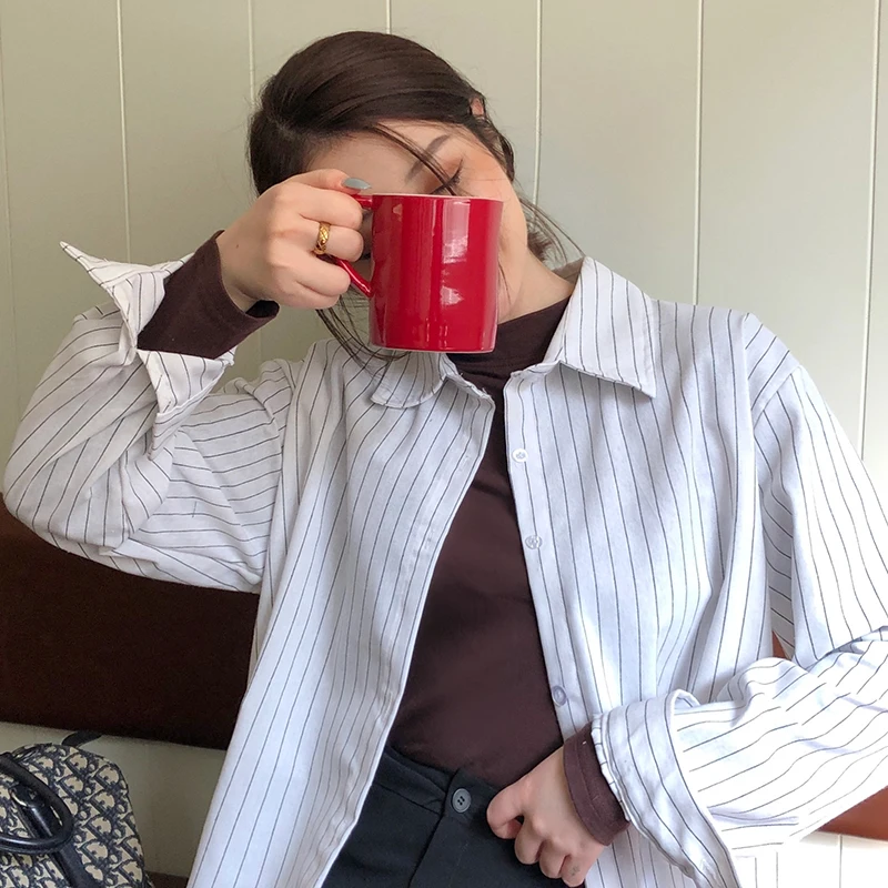 2020 Осенняя Женская Повседневная полосатая блузка размера плюс Кардиган с