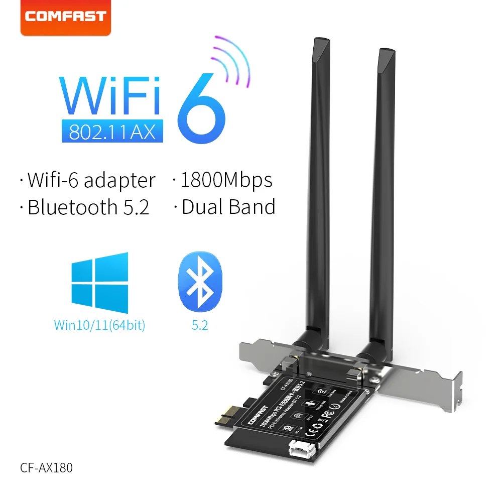

1800 Мбит/с PCIe wi-fi 6 настольная wi-fi карта 11AX для Win 10 802.11ac/ax Bluetooth 5,2 двухдиапазонный беспроводной адаптер Антенна wi-fi карта
