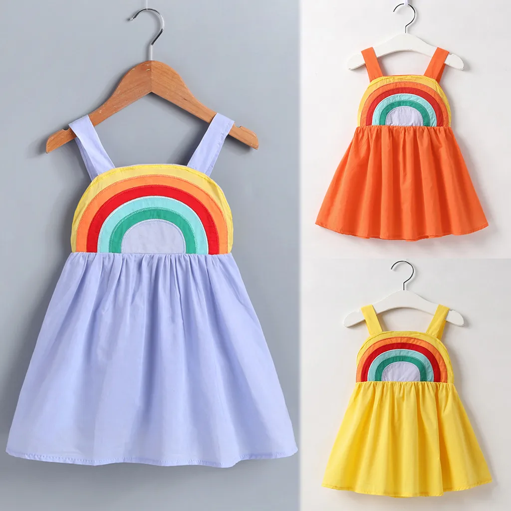 

Baby girl dress 2021 Toddler Baby Girls Sleeveless Rainbow Print Backless Princess Dress плае для девоки vestidos лая