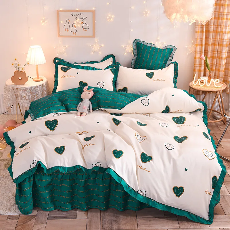 

Cotton Plant Cashmere Four-piece Bed Skirt Single and Double Duvet Cover Sheet Autumn and Winter Thick Sanding Bedding