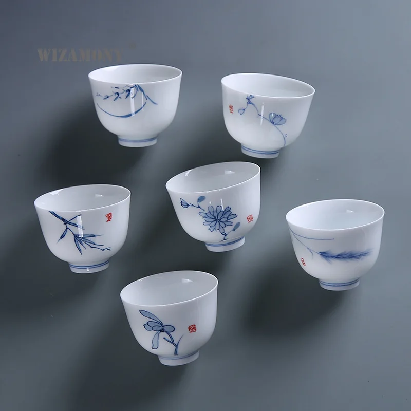 Керамическая чайная чашка Dehua ручная роспись белый фарфоровый чайный набор