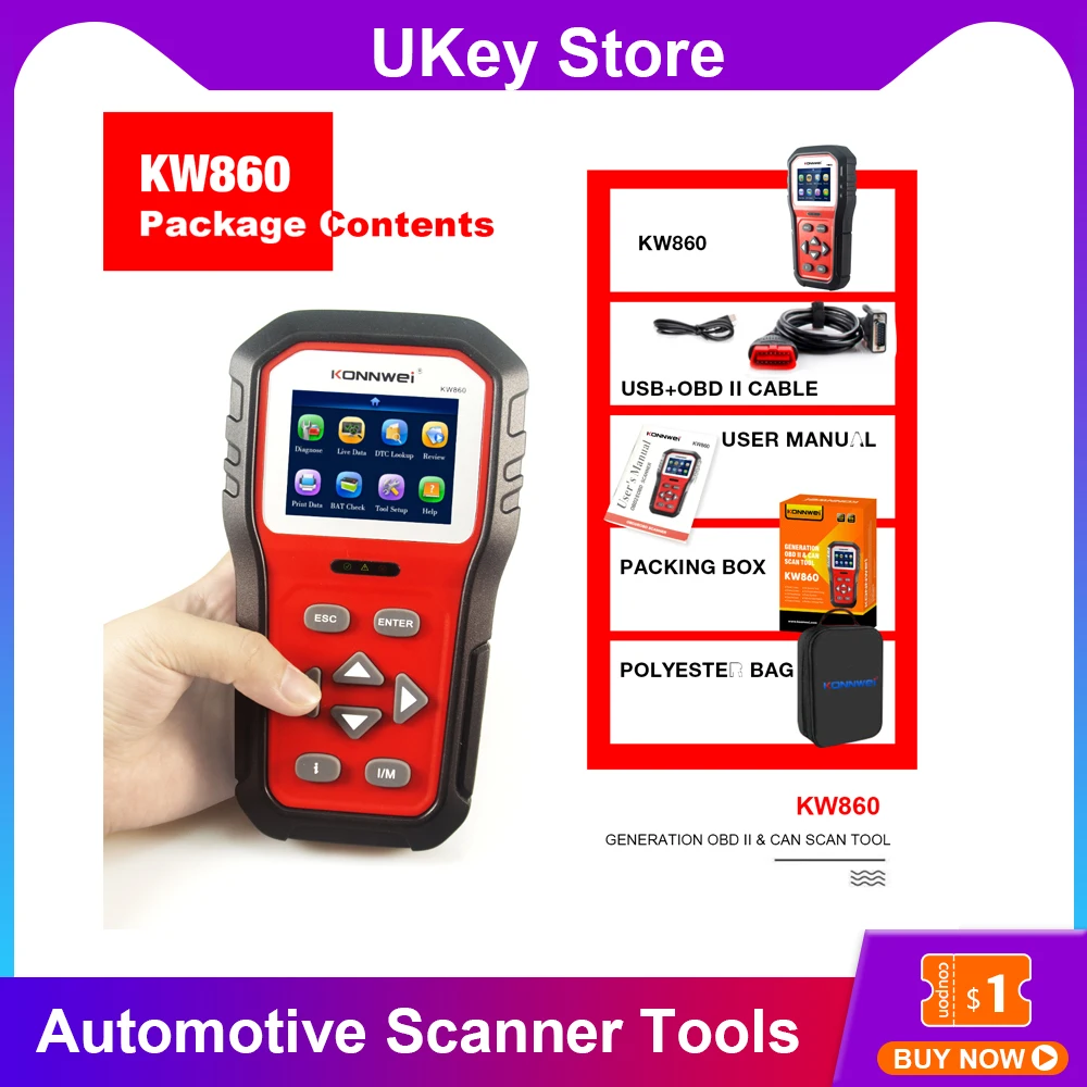 

KONNWEI KW860 OBD2 Car Automotive Scanner Tools Full Obd2 Funtion Engine Code Reader Adapter Car Diagnostic Instrument