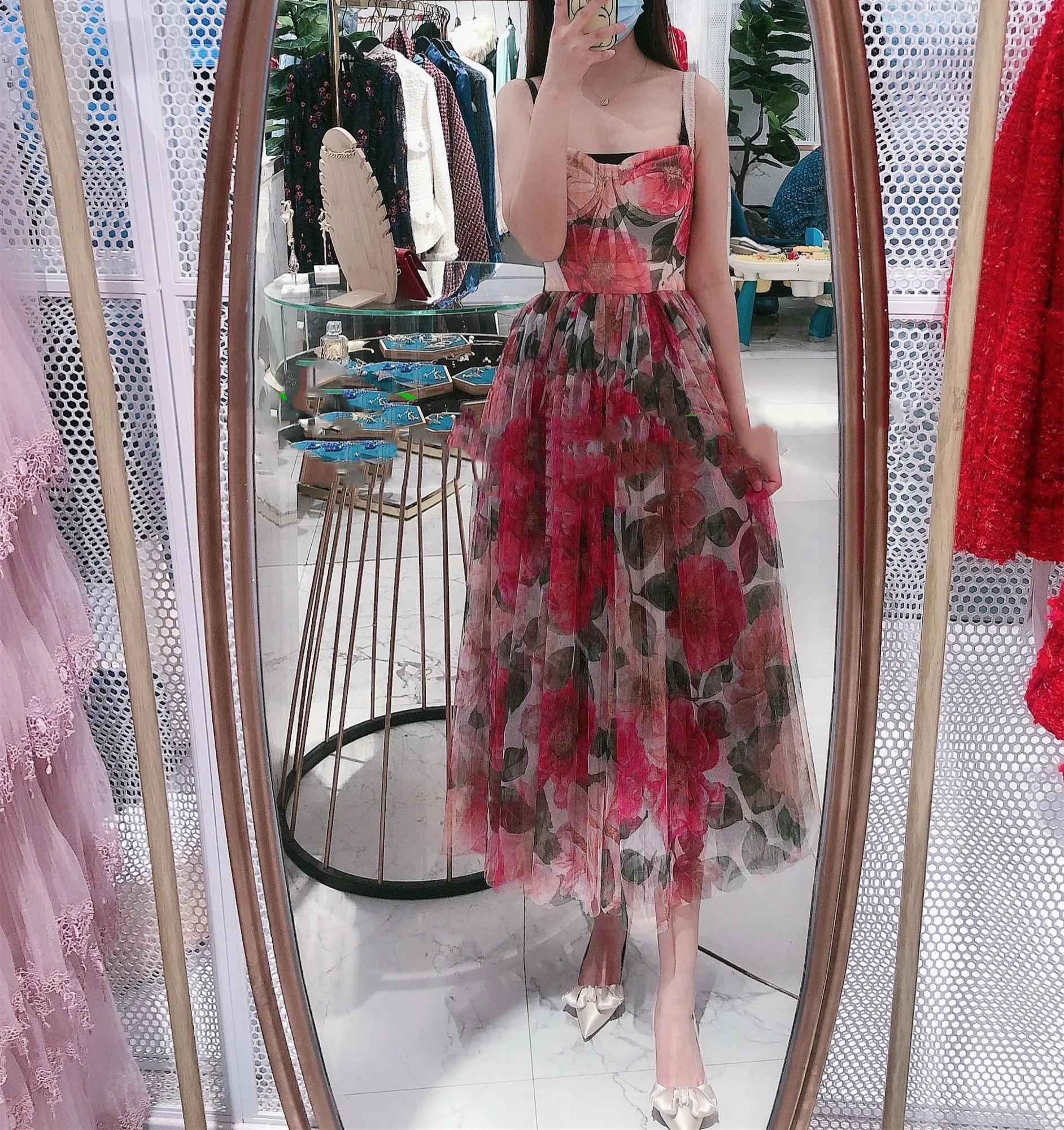 Женское вечернее платье Tingfly прозрачное на бретелях с высокой талией и цветочным