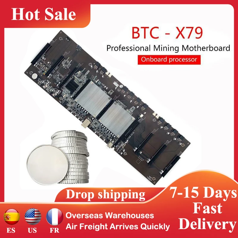 

BTC X79 Miner Motherboard Dual CPU DDR3 8 PCI-E X16 with E5-2620 RECC 8G DDR3 Memory 120G MSATA SSD For Support 3060 GPU Mining