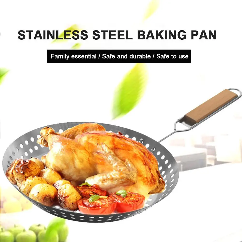 Draining Tray Round Oil Hole Pan Detachable Handle Cooling Dish Cooking Plate suitable for BBQ chicken wing | Дом и сад