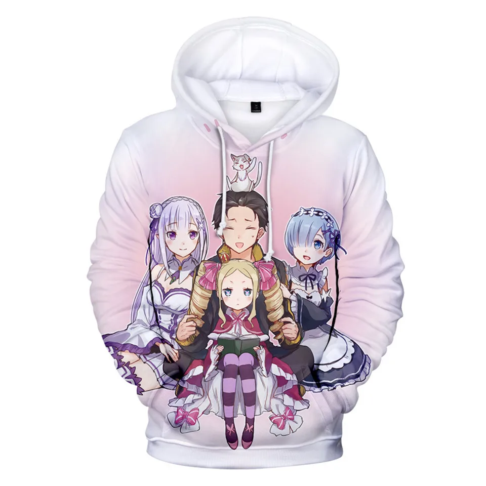 

Re-zero-жизнь в другой мир 3D аниме из двух предметов: толстовка с капюшоном и рисунком котенка для мужчин и женщин милый пуловер осенняя одежда ...