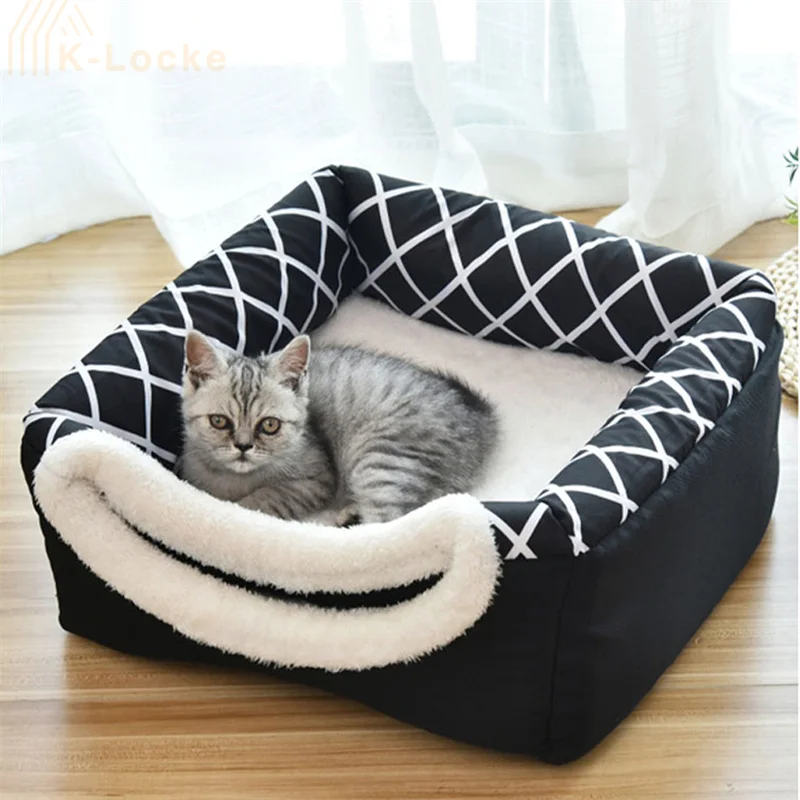 

Dual-use Cats Dogs Soft Nest Semi-enclosed Cat Litter Tent Pets Winter Warm Cozy Beds Non-slip Abrasion Pet Bed Cave House