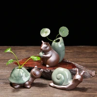 creative little tortoise ceramic small vase hydroponic flower kiln glazed living room dried flower decoration ornaments