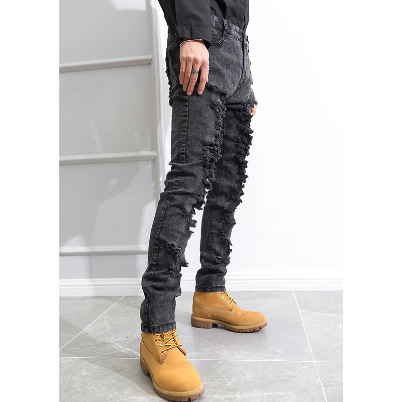 Зимние мужские джинсы с дырками Темно-Серые толстые длинные брюки Дикие подростковые утепленные штаны для выступлений брюки-карандаш от AliExpress WW