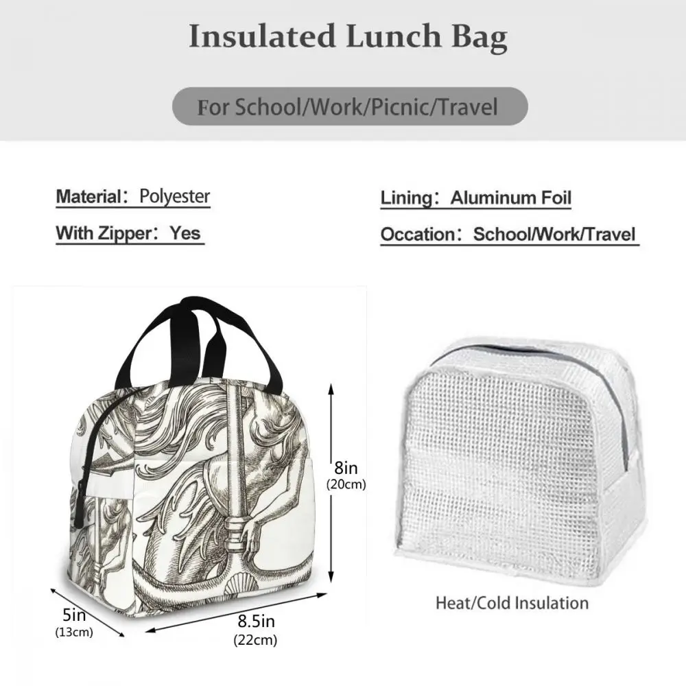 

Elegant Mermaid With Anchor Cooler Bag Portable Zipper Thermal Lunch Bag Convenient Lunch Box Tote Food Bag