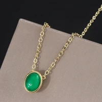 funmode oval shape gold color link chain green cz charms necklace pendant for women dress accessories pentagram fn99