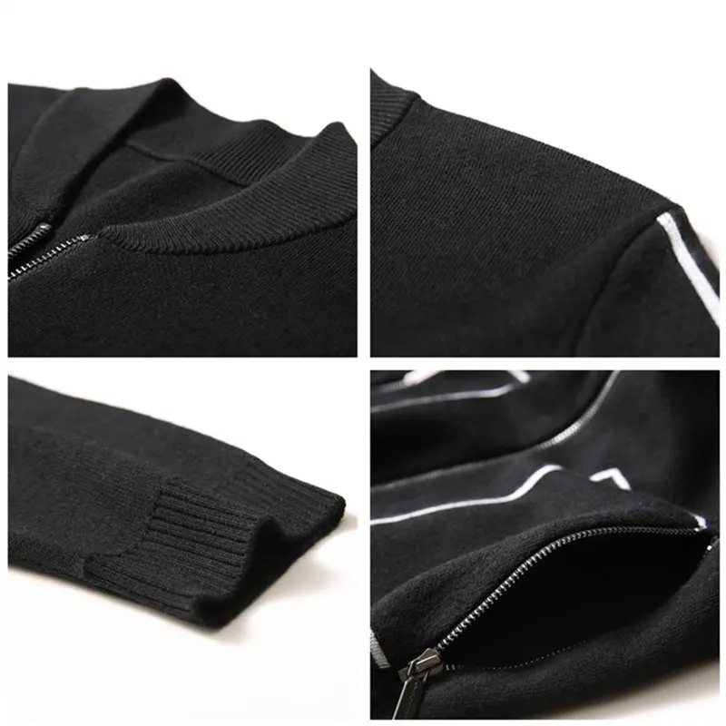 Мужской теплый шерстяной кардиган в полоску на молнии с карманами | Мужская