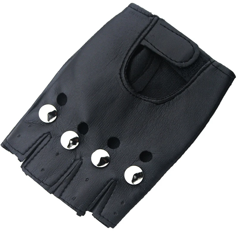

Spot Halloween Carnival Rivet Gloves Punk Style Disposable PU Leather Semi-finger Gloves Car Styling