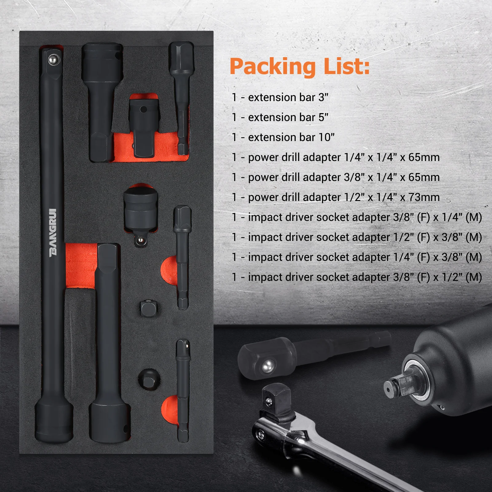 

10 Pieces Drive Impact Extension Bar & Adapter Set Includes Extension Bar Power Drill Adapter Impact Driver Socket Adapter