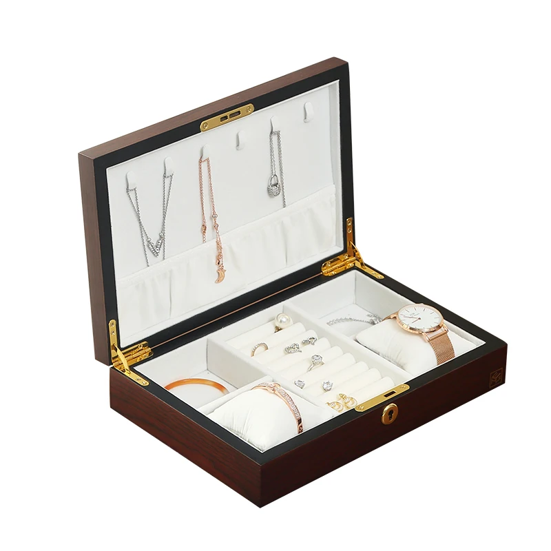 

Luxury Large Wood Jewelry Box Wooden Velvet Necklace Ring Earring Watch Organizer Jewellery Storage Case Casket