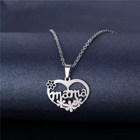 new silver color stainless steel heart mama necklace for women rose moon dolphin cat pendant family friendship jewelry gifts
