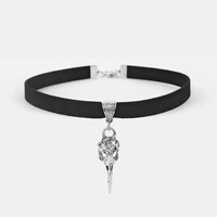 1pcs fashion jewelry choker necklace black 10mm flat faux suede cord crow raven bird skull charm 13 choker necklace