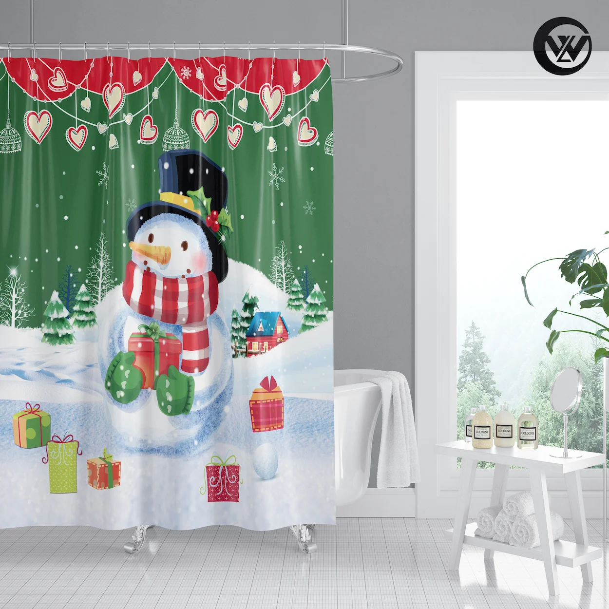 Sublimation Fabric Merry Christmas Trees Home Bathroom Curtain,Eco Friendly Extra Long Polyester Vintage Shower Curtain/