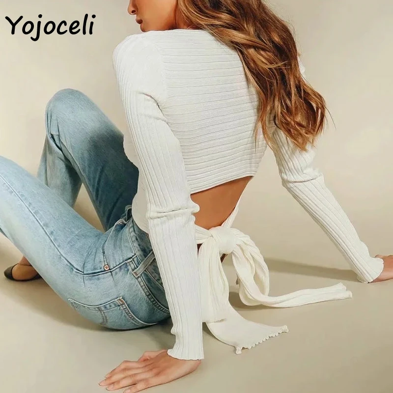 Осень-зима 2019 свитер Yojoceli с бантом на спине универсальный вязаный джемпер