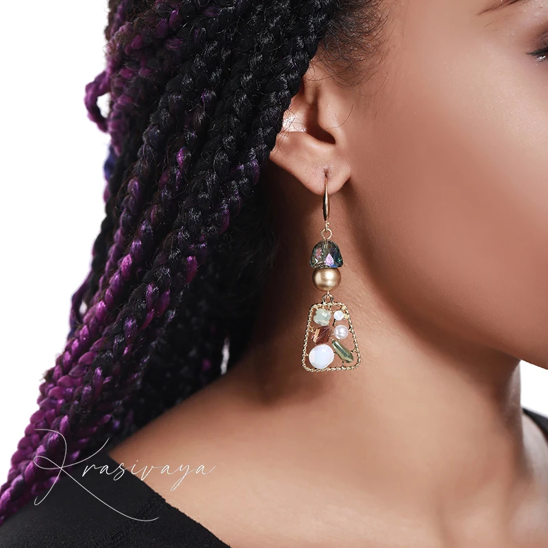 

Krasivaya Green Crystal Italy Style Drop Earrings For Women Fashion Jewelry Trendy Gift